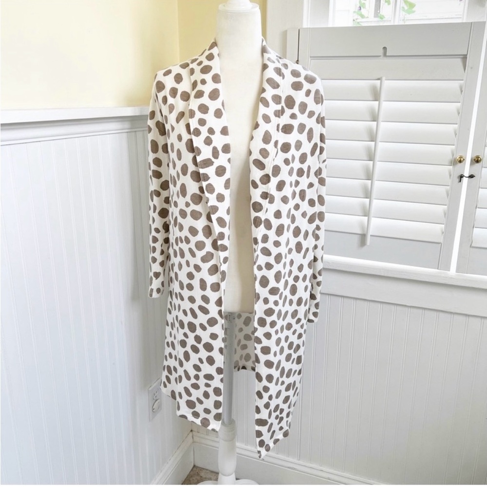 Ann Taylor White and Brown Polka Dot Cardigan